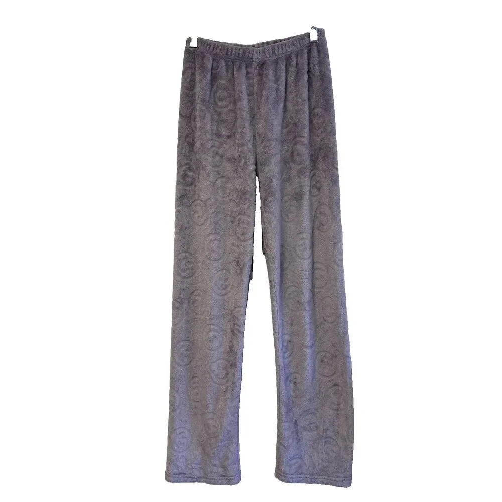 Women Fleece Pajama Pants S Straight Leg Pull On Purple Comfy Cabincore Swirls